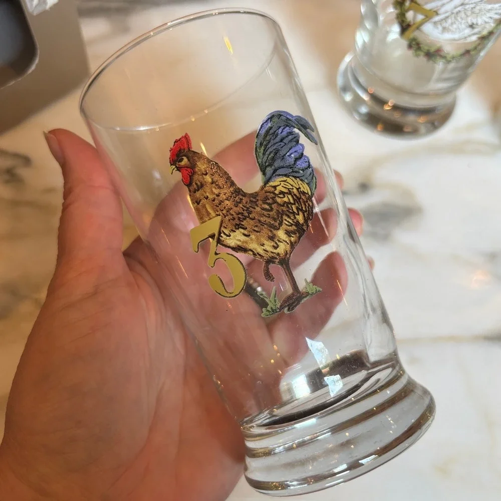 Pottery Barn 12 Days of Christmas Glassware Set of 12 Tumblers Holiday Barware